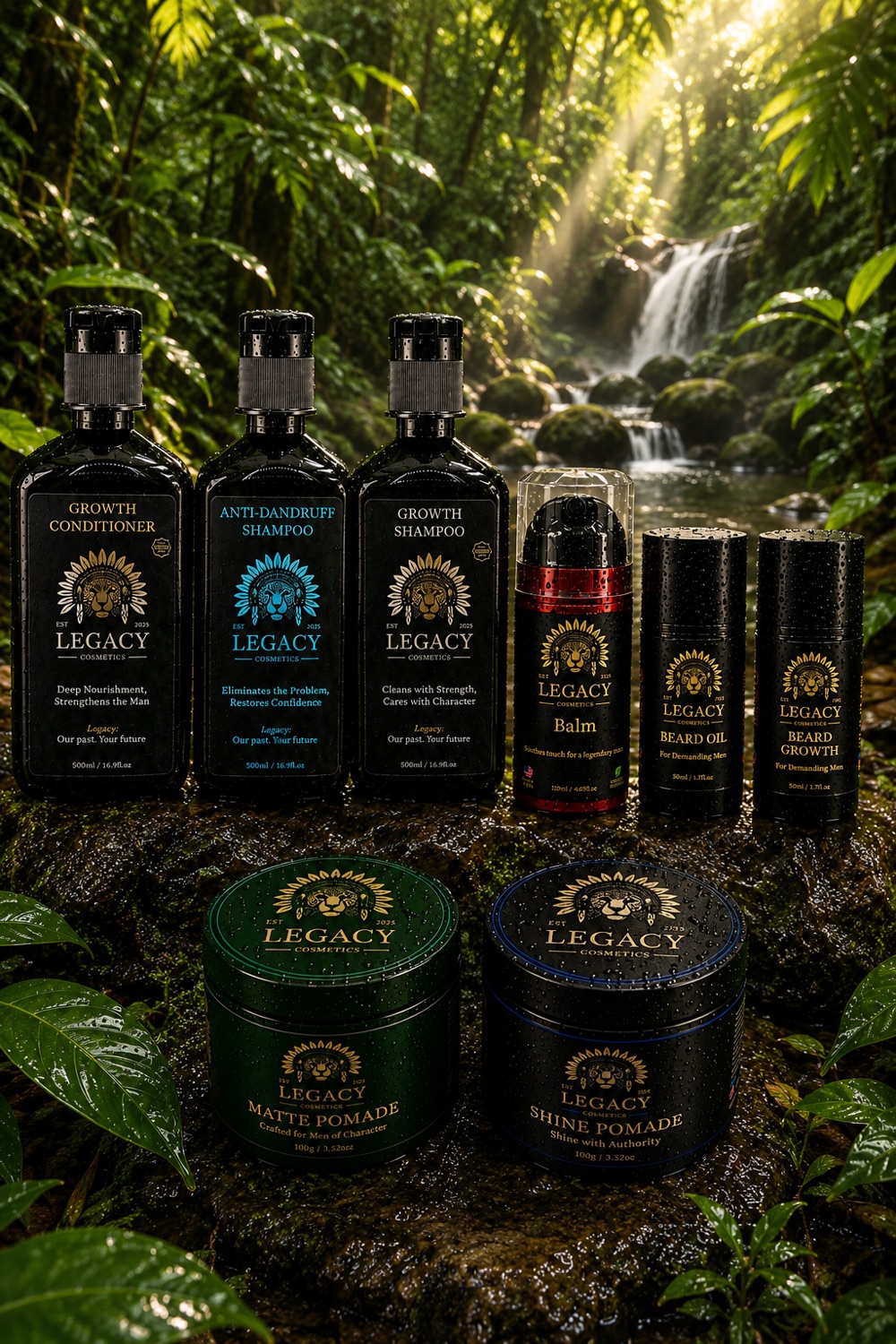 The full Legacy Cosmetics collection in the Amazon rainforest